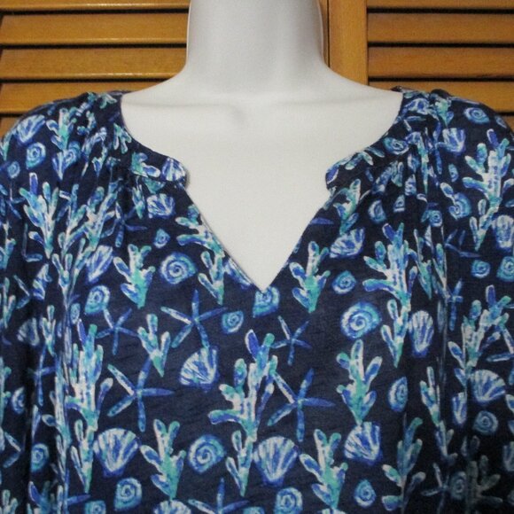 Casey Key top blues & white V neck lightweight soft stretchy tie sleeves sz 1x - Picture 4 of 8